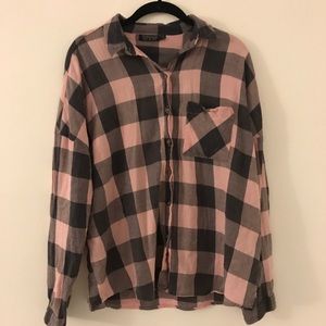 Topshop checkered pink and grey flannel